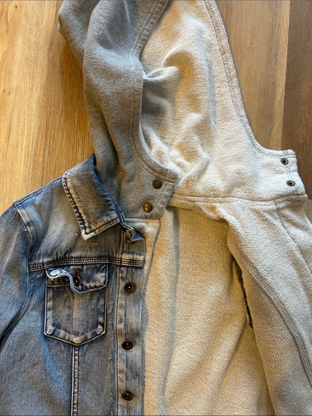 Free People Light Blue Denim Jacket with Gray Hood - Picture 7 of 7